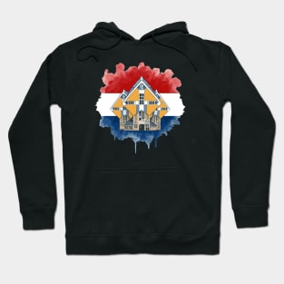 Cube Houses Rotterdam Watercolor Art with Dutch Flag Hoodie